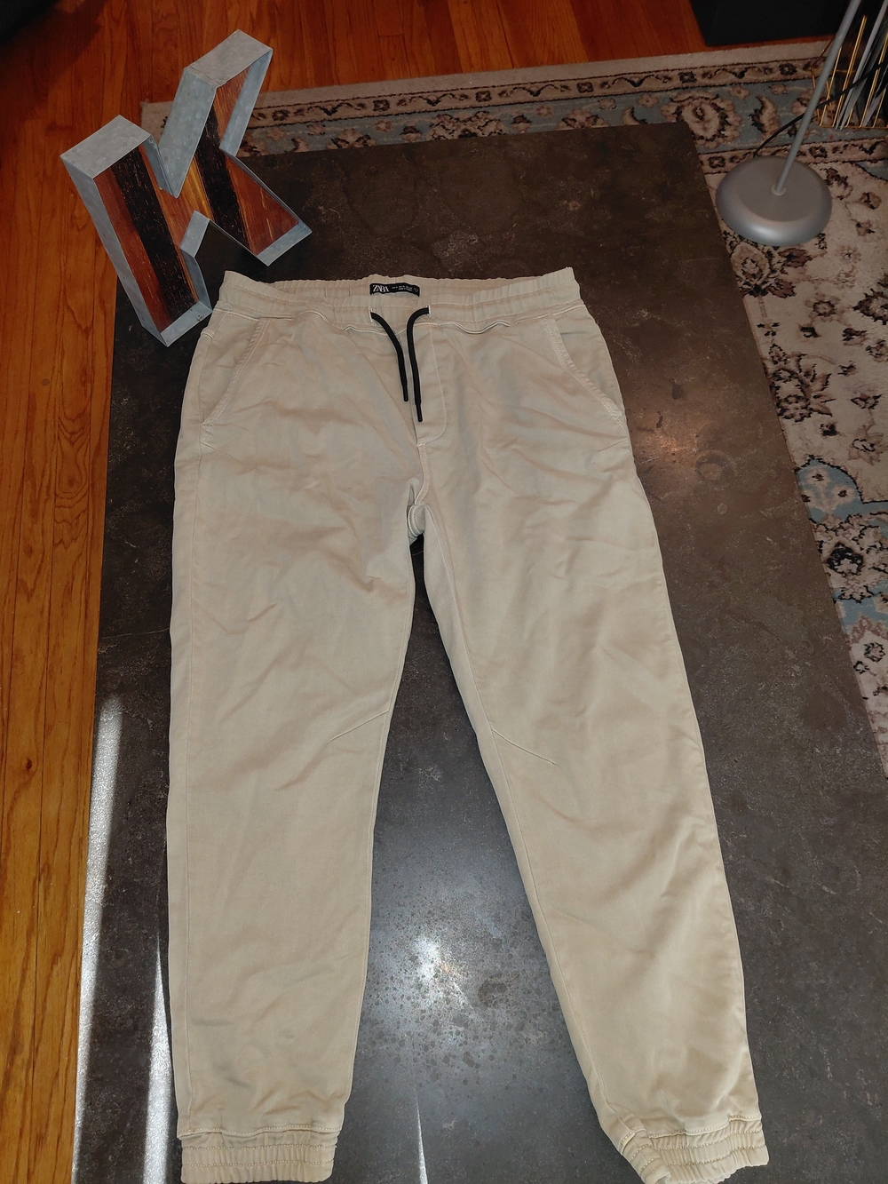 Zara Men's Beige Drawstring Jogger Pants